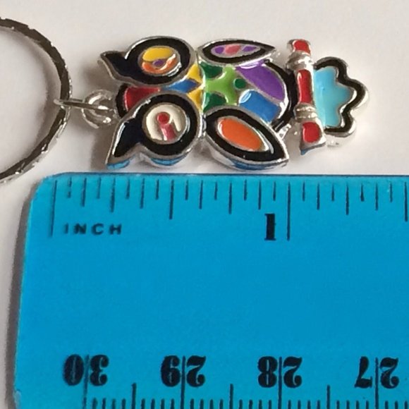 Owl Pendant Necklace Bird Multicolor Pop Aart Enamel Patchwork 19" Silver Plated - Picture 7 of 8